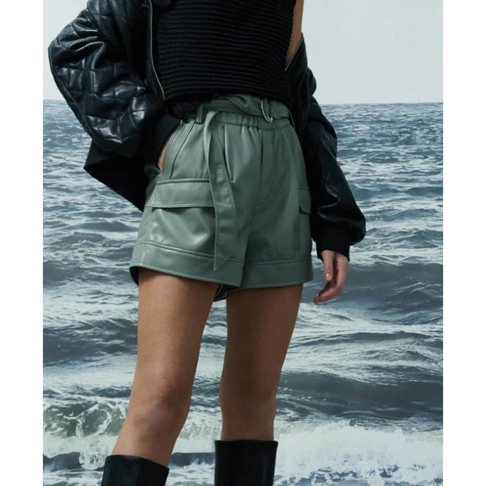 NEW MELISSA NEPTON parker faux leather shorts in sage